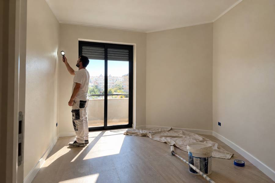 Inspeção final da pintura com luz rasante