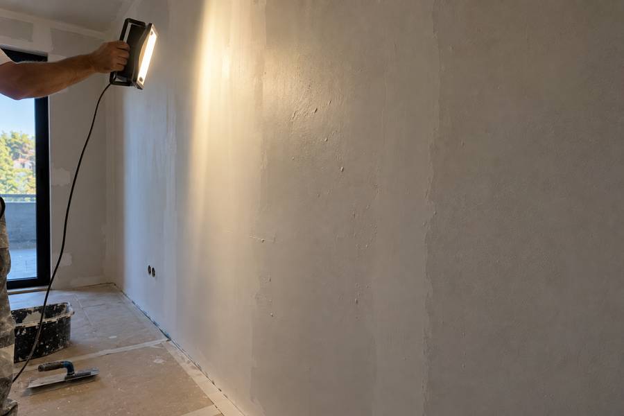 Inspeção de uma parede barrada com luz rasante