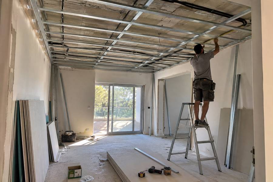 Remodelação de um teto em pladur numa divisão interior