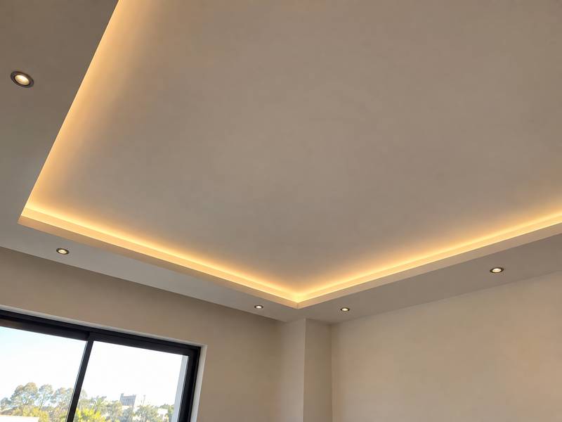 Teto com iluminação embutida num apartamento